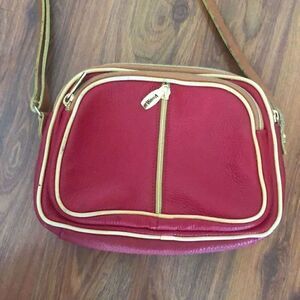 Valentina made in Italy, red pebbled, leather Crossbody bag